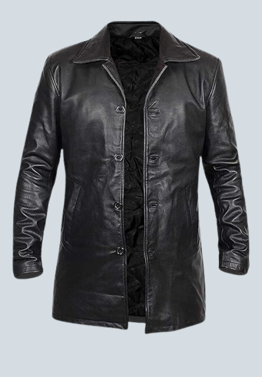Brian Black Long Leather Coat